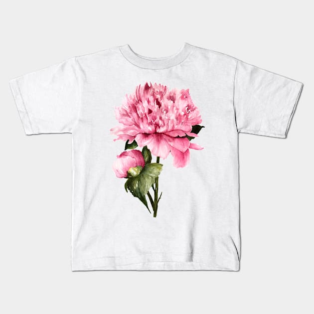 Loose Watercolor Peony 3 Kids T-Shirt by artofsuff